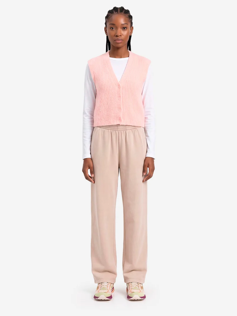 Gilet rosa in misto alpaca con scollo a V