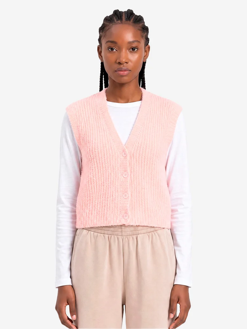 Gilet rosa in misto alpaca con scollo a V