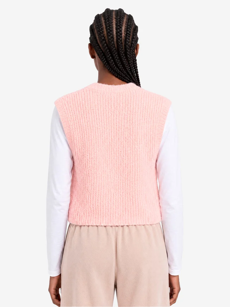 Gilet rosa in misto alpaca con scollo a V