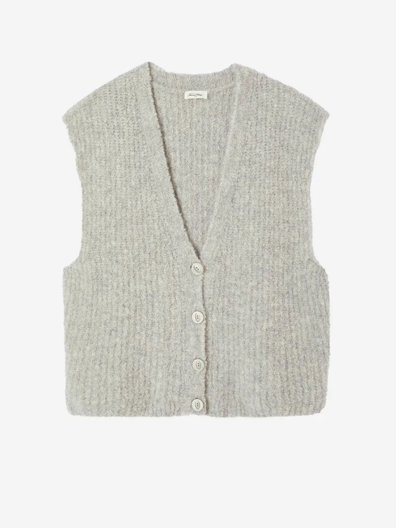 Gilet grigio in misto alpaca con scollo a V