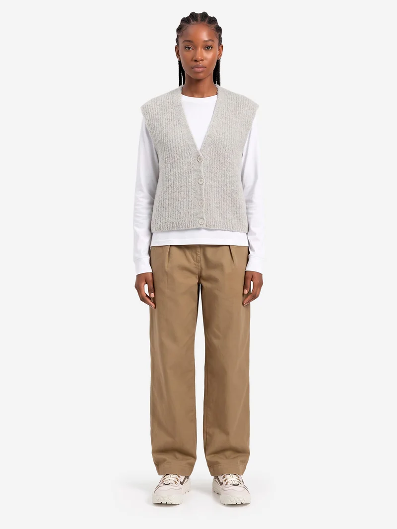 Gilet grigio in misto alpaca con scollo a V
