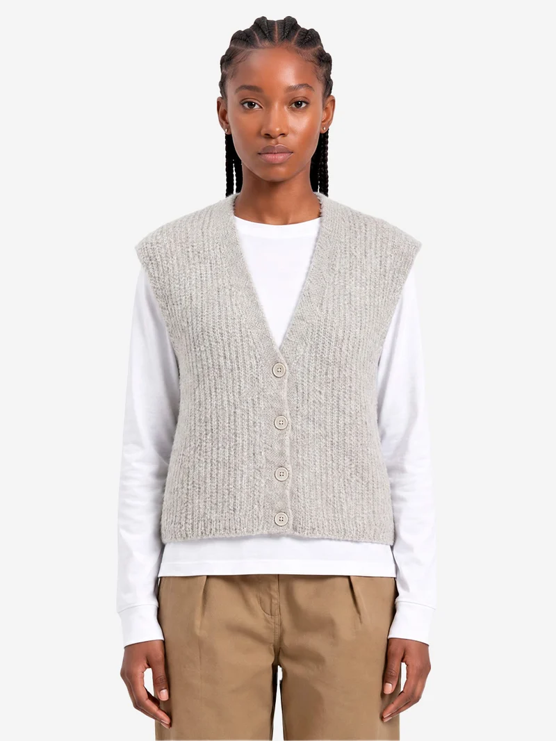 Gilet grigio in misto alpaca con scollo a V