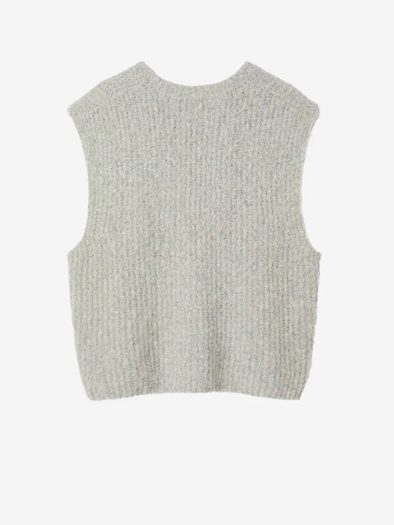 Gilet grigio in misto alpaca con scollo a V