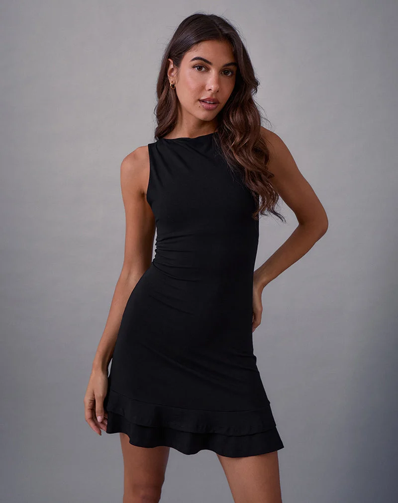 Opalines rückenfreies Minikleid in Schwarz