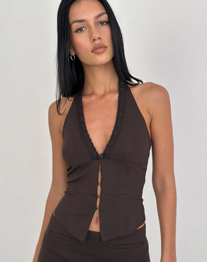 Ronin Top mit Spitzenbesatz Tailoring Braun