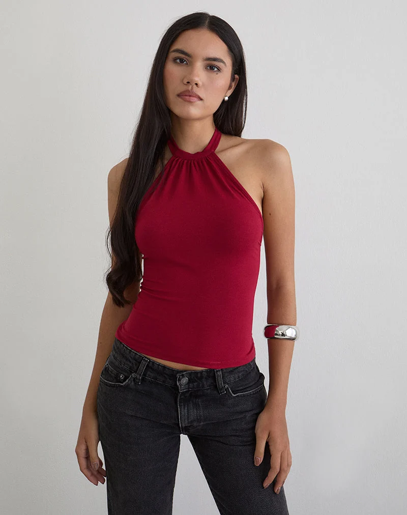 Raceline Neckholder-Top aus Rayon Jersey Adrenalin Rot