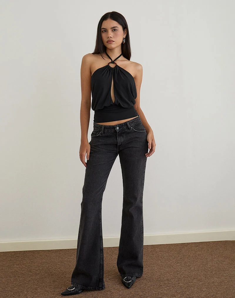 Karise Tiefes Top aus Cupro Schwarz