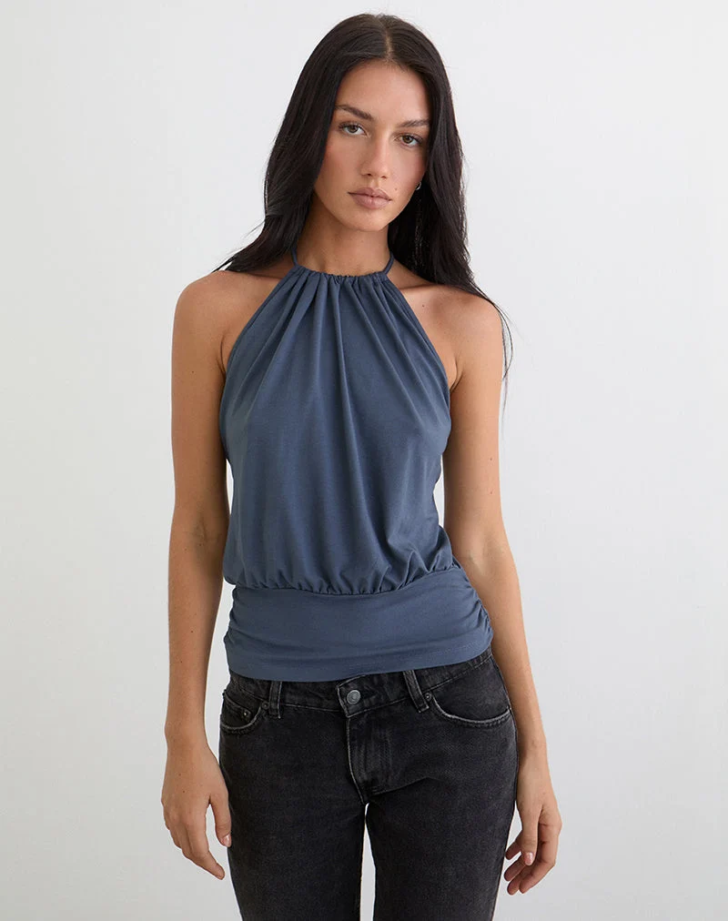 Diraka High Neck Top aus Jersey Ocean Storm