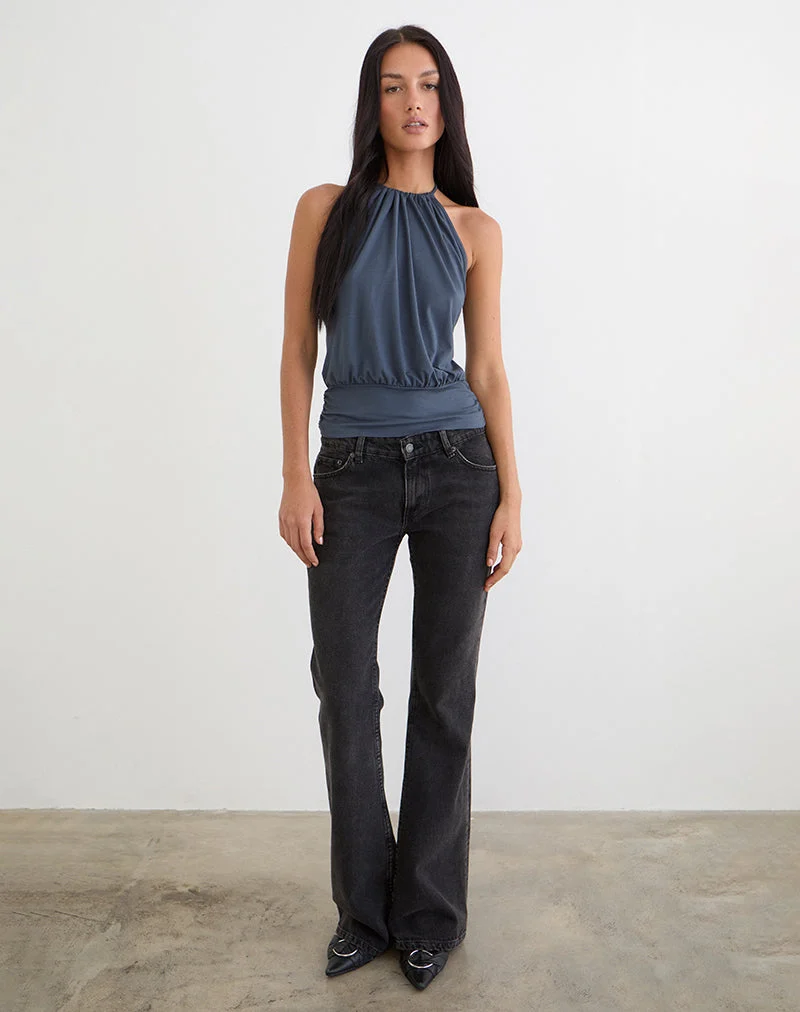 Diraka High Neck Top aus Jersey Ocean Storm