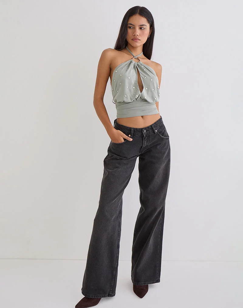 Karise Plunge-Top aus Cupro in Hellgrau