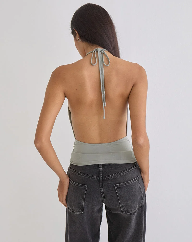 Karise Plunge-Top aus Cupro in Hellgrau