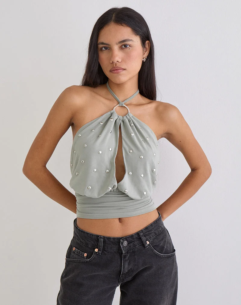 Karise Plunge-Top aus Cupro in Hellgrau