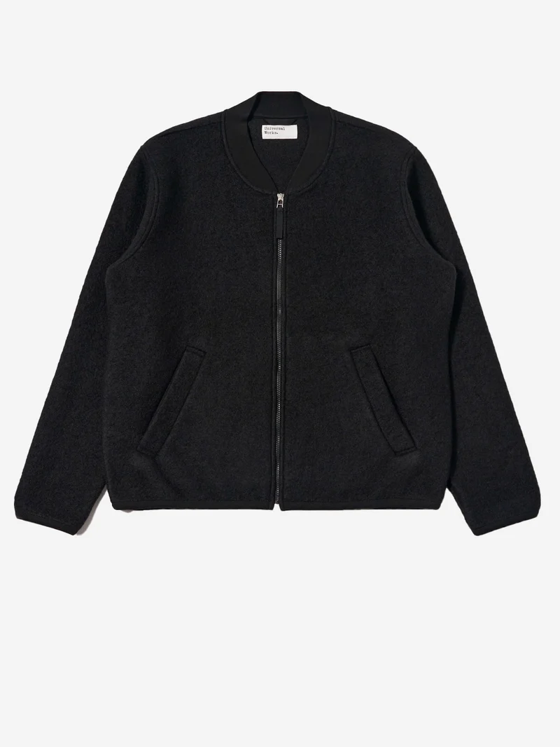 Bomber nero in lana con zip