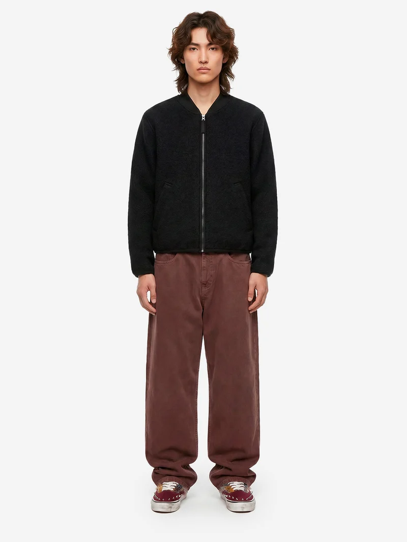 Bomber nero in lana con zip