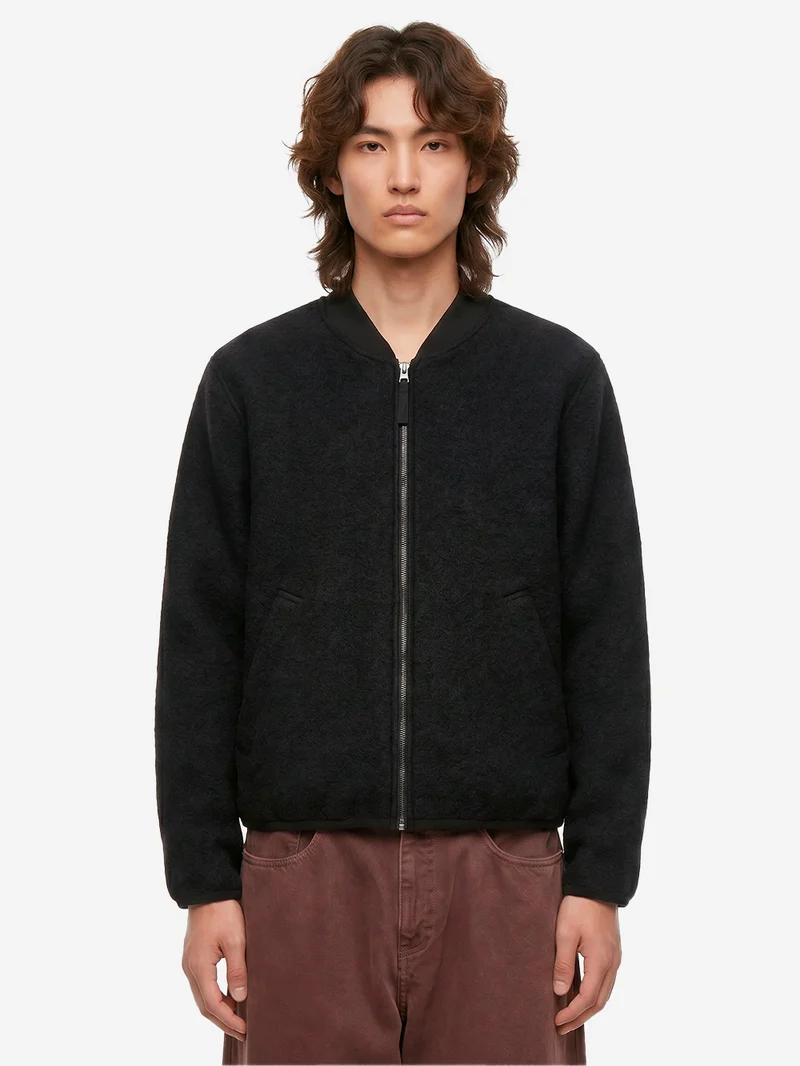 Bomber nero in lana con zip