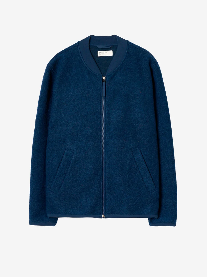 Bomber blu indigo in lana con zip