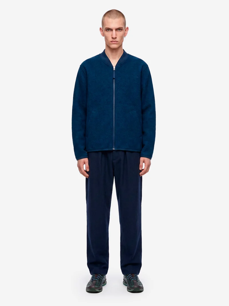 Bomber blu indigo in lana con zip