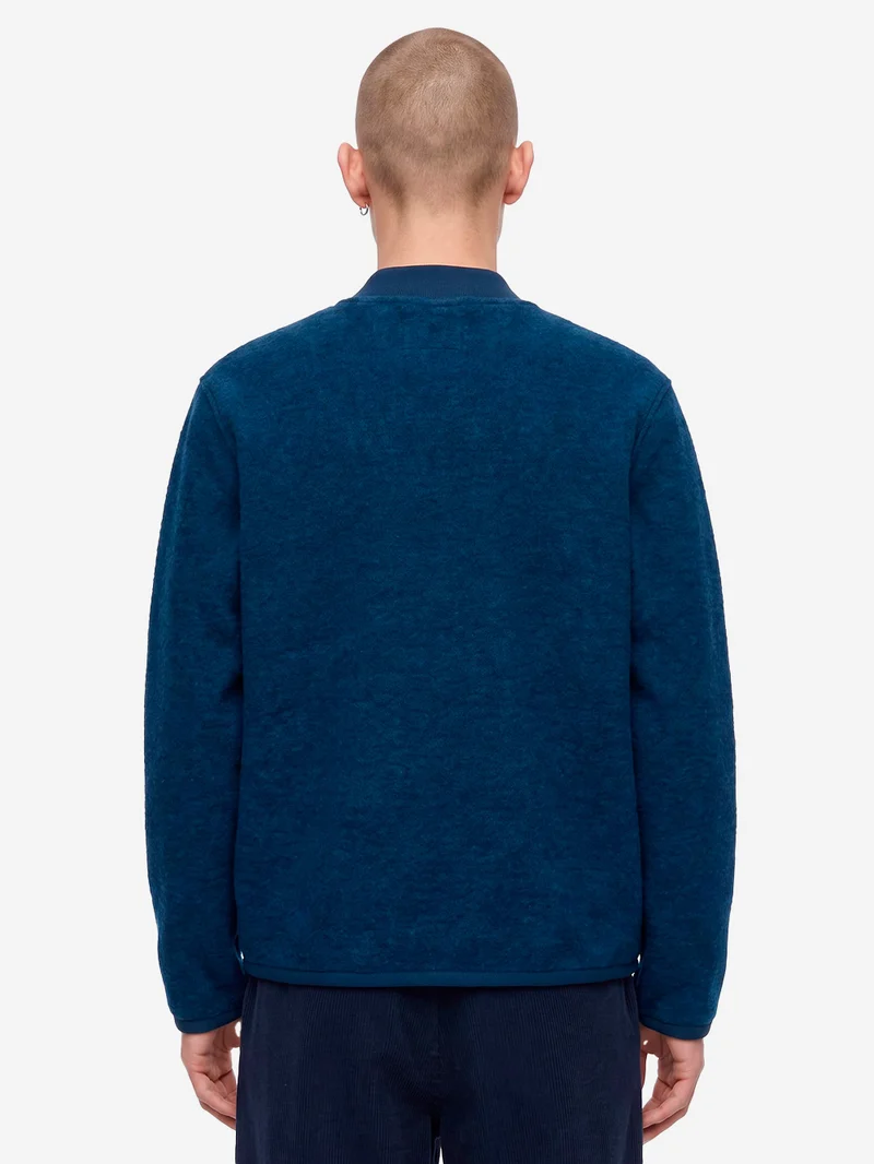 Bomber blu indigo in lana con zip