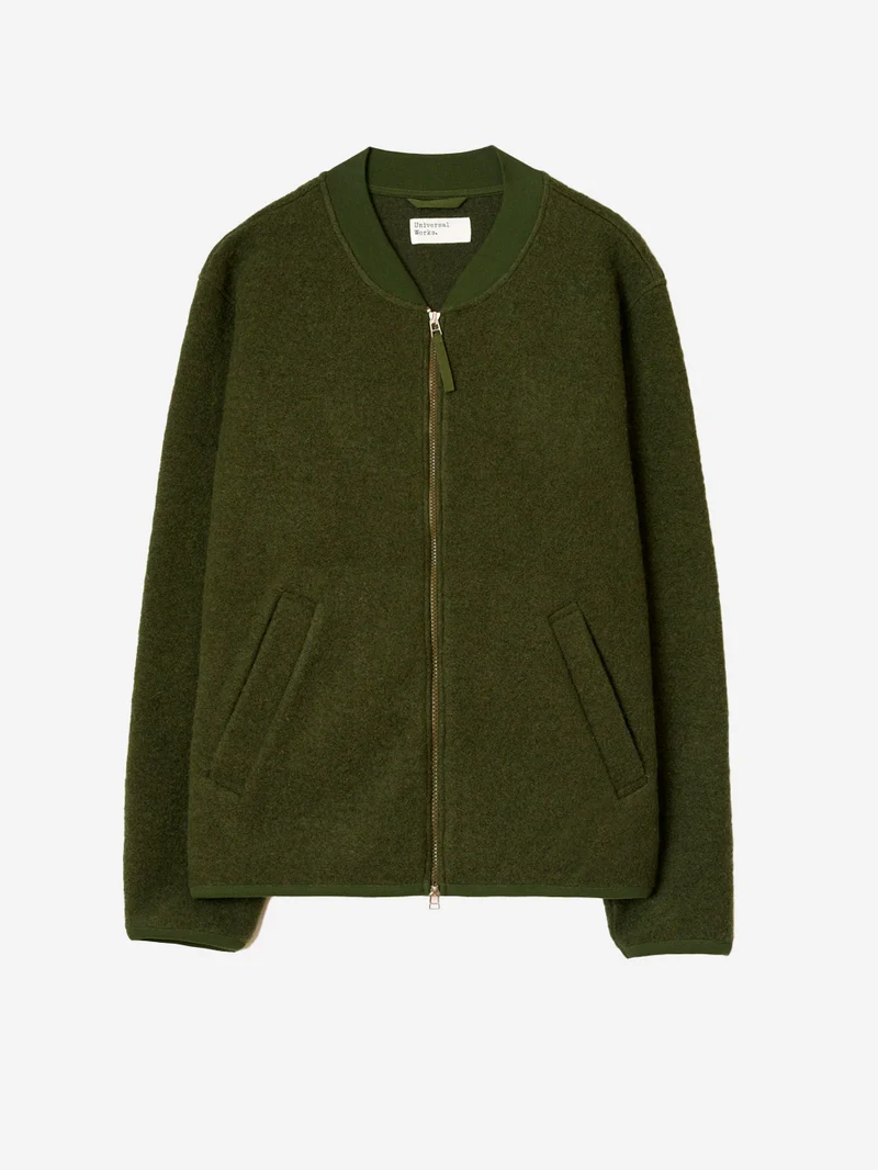 Bomber oliva in lana con zip