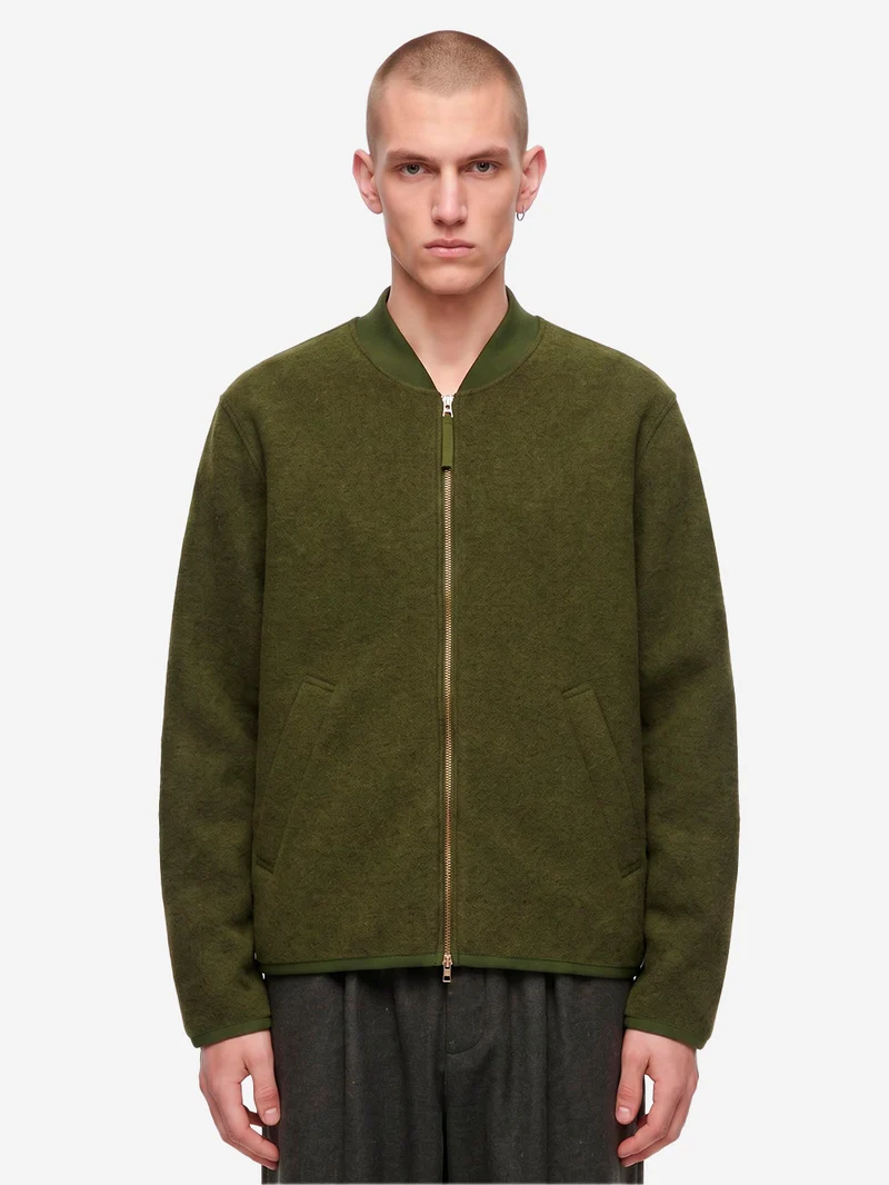 Bomber oliva in lana con zip