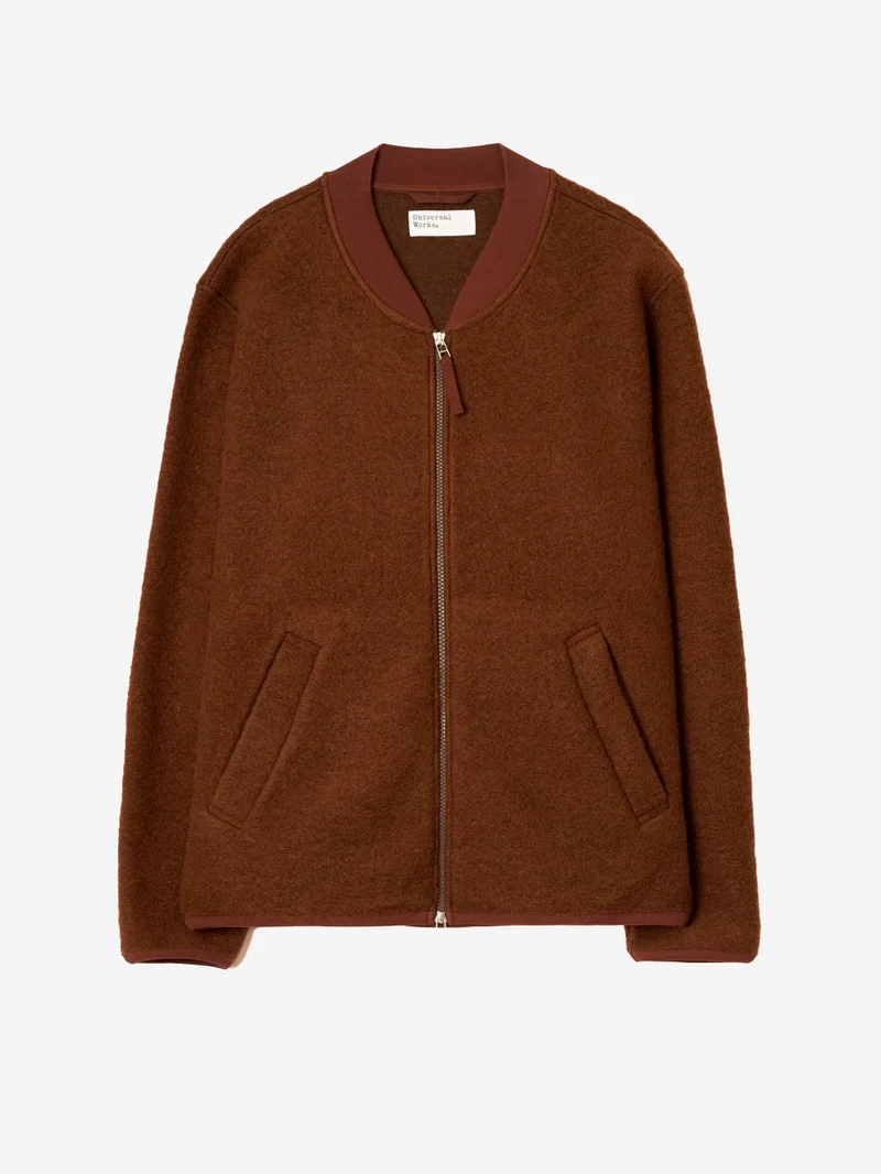Bomber marrone in lana con zip