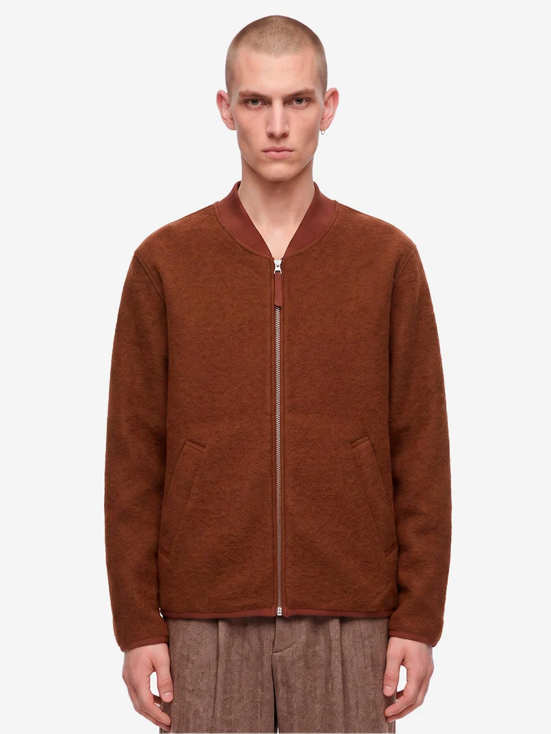 Bomber marrone in lana con zip