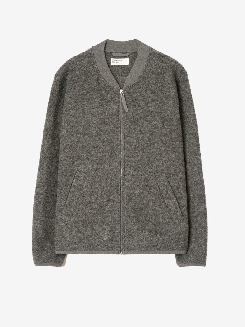 Bomber grigio in lana con zip
