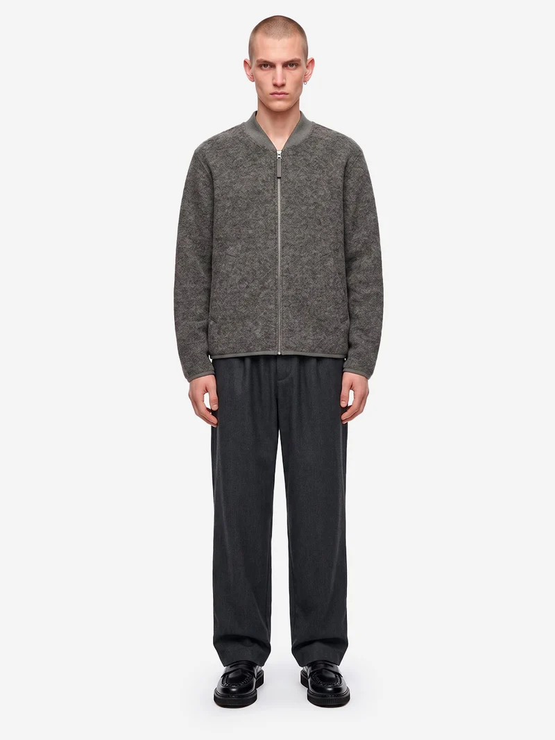 Bomber grigio in lana con zip
