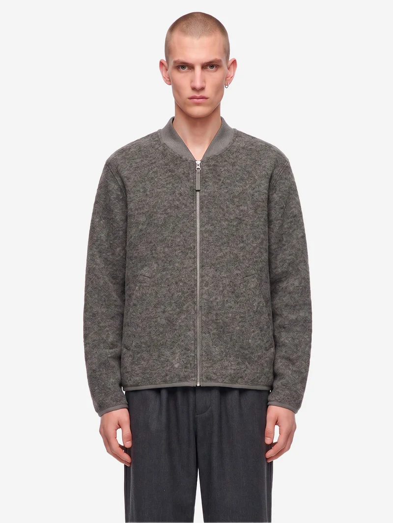 Bomber grigio in lana con zip