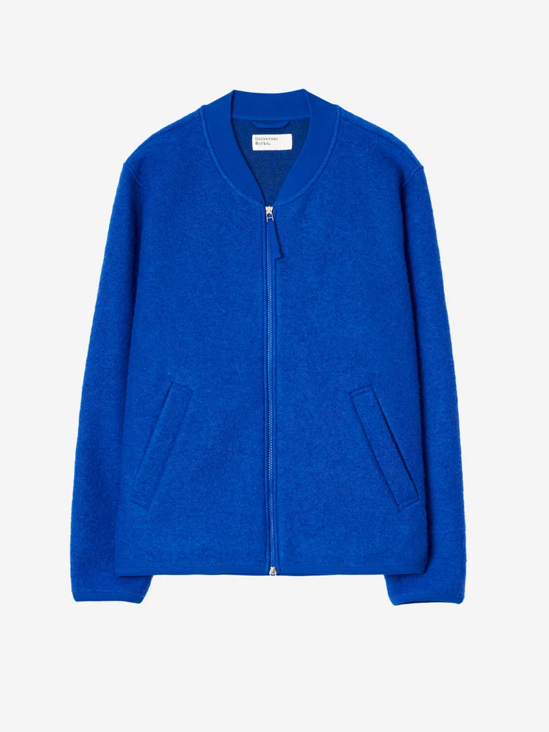Bomber blu in lana con zip