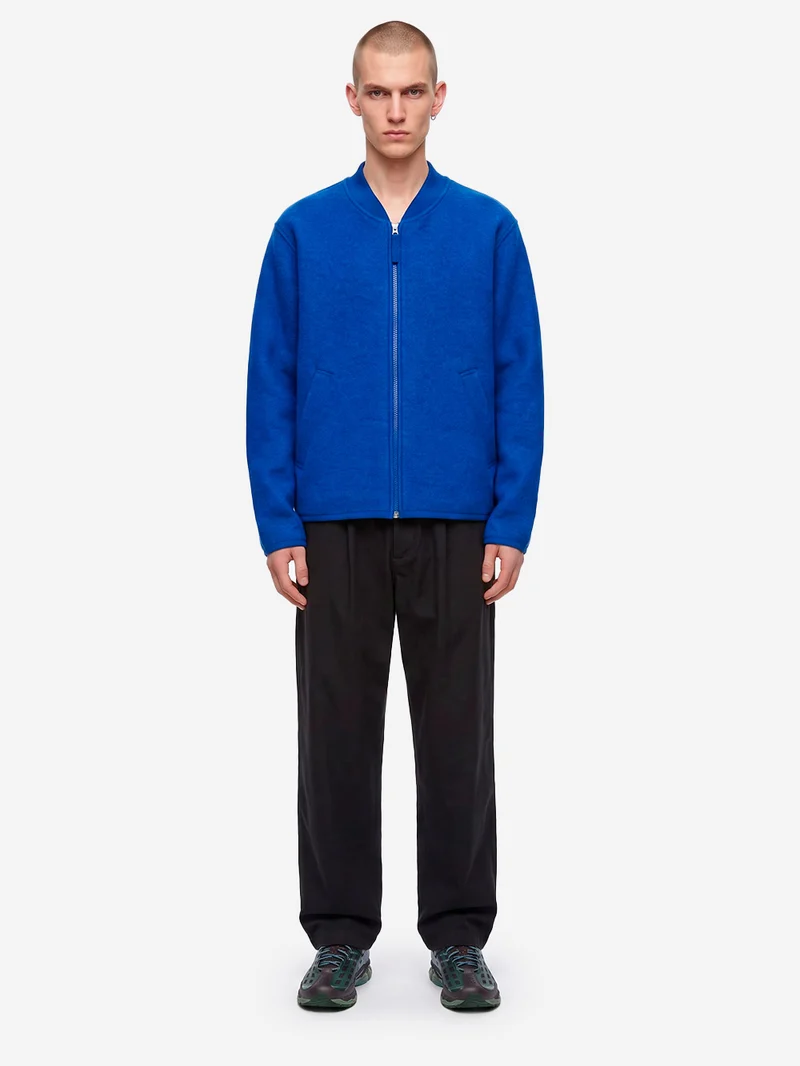 Bomber blu in lana con zip