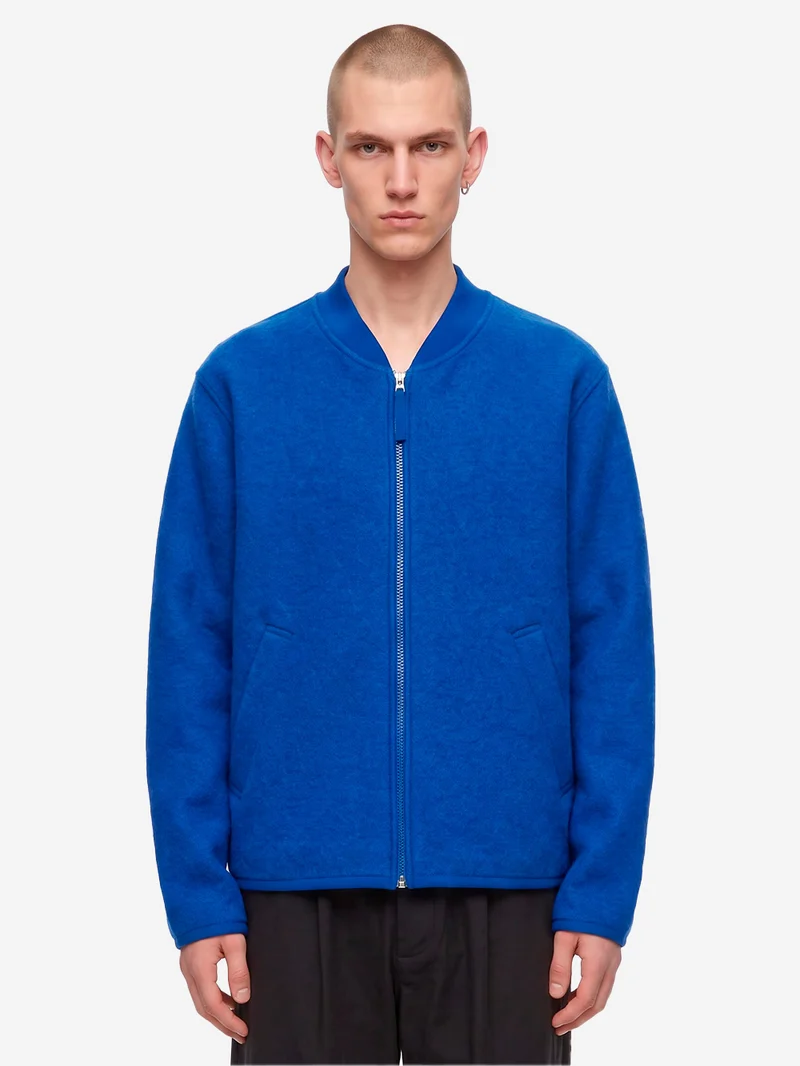 Bomber blu in lana con zip