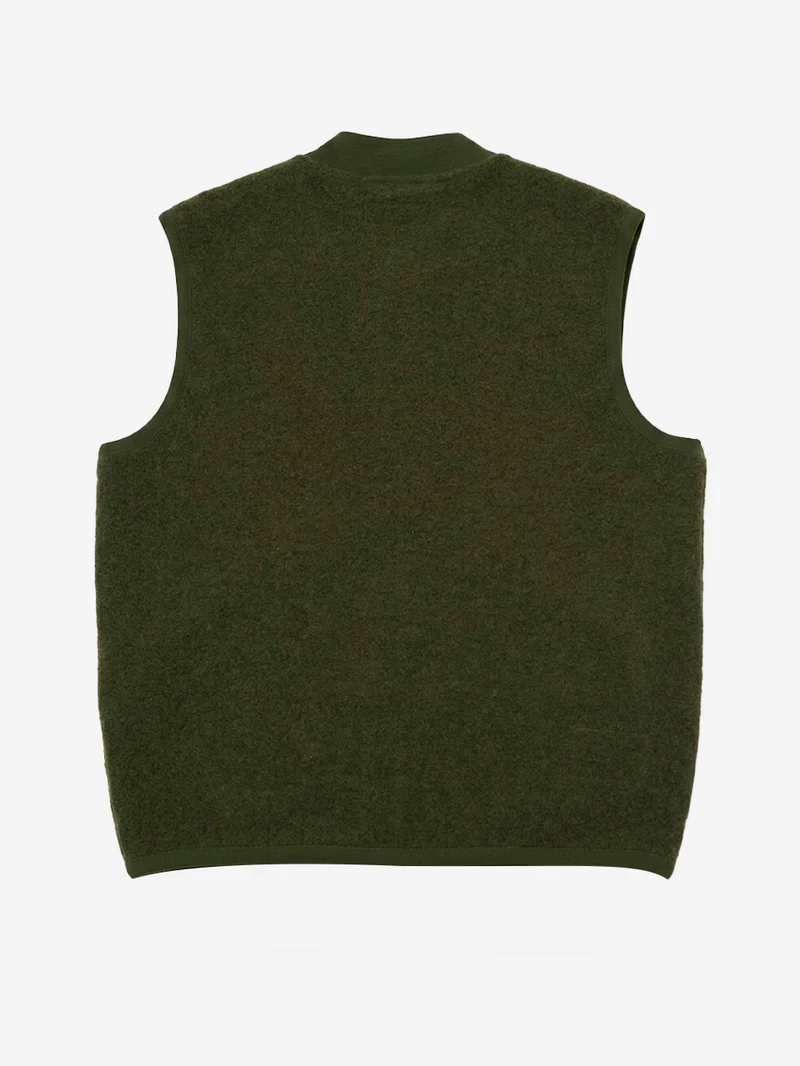 Gilet oliva in fleece di lana con zip