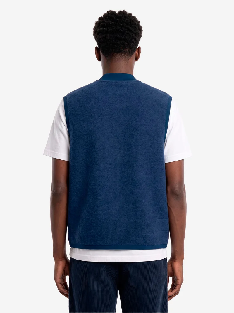 Gilet indigo in fleece di lana con zip