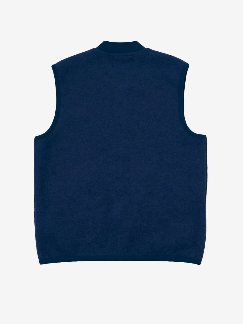 Gilet indigo in fleece di lana con zip