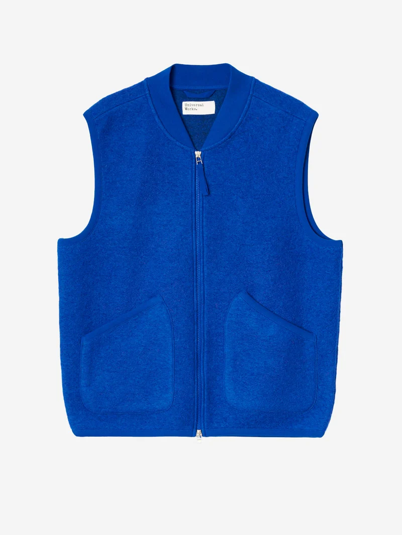 Gilet blu in fleece di lana con zip