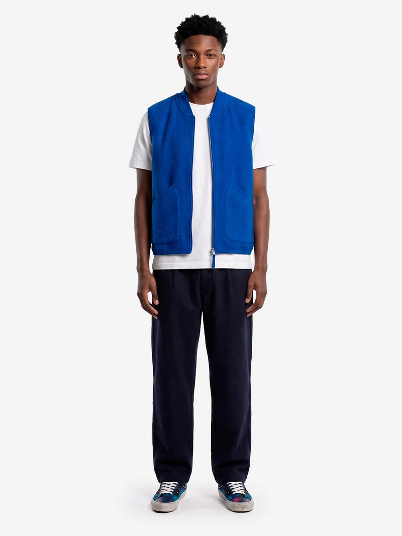 Gilet blu in fleece di lana con zip