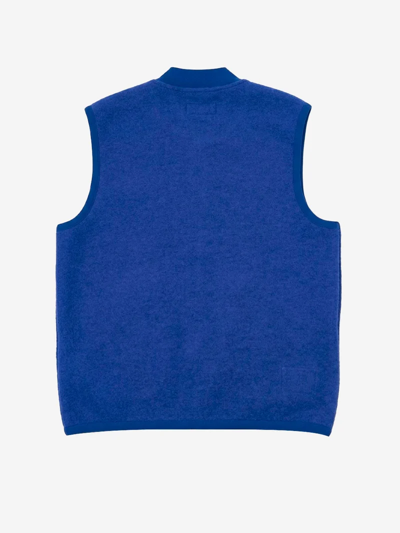 Gilet blu in fleece di lana con zip