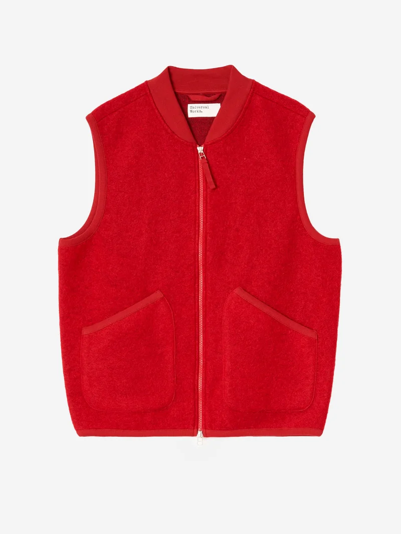 Gilet rosso in fleece di lana con zip