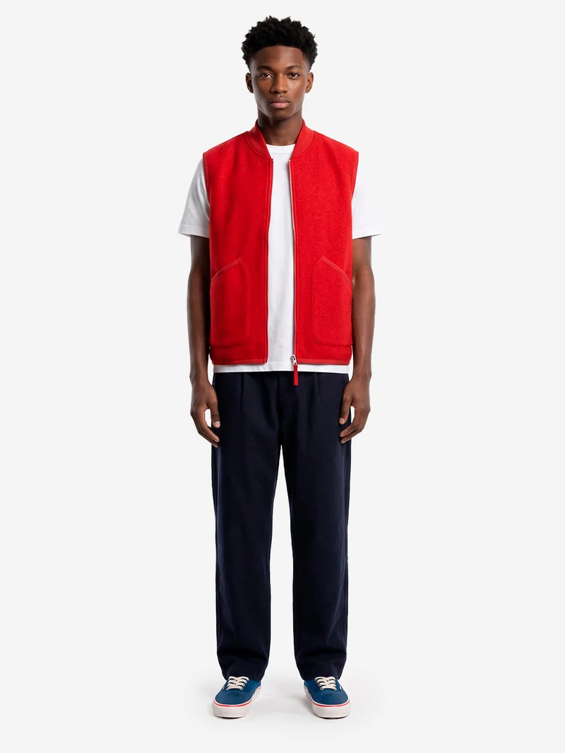 Gilet rosso in fleece di lana con zip