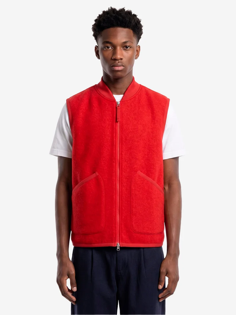 Gilet rosso in fleece di lana con zip