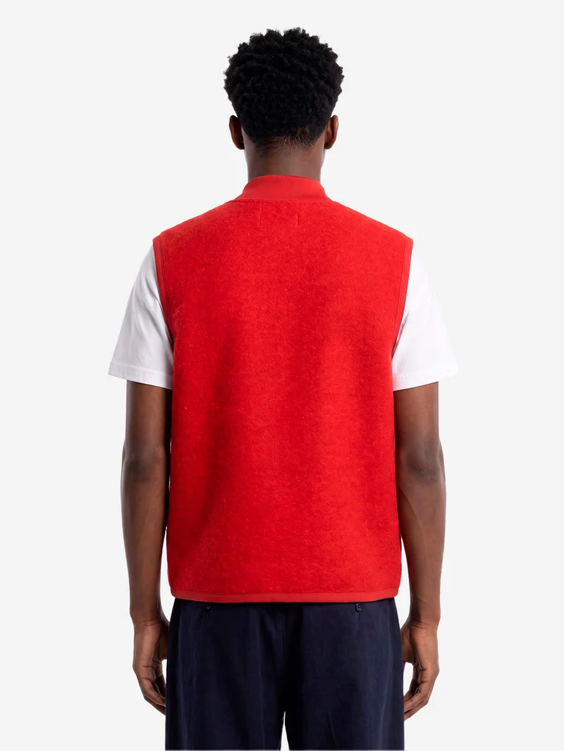 Gilet rosso in fleece di lana con zip
