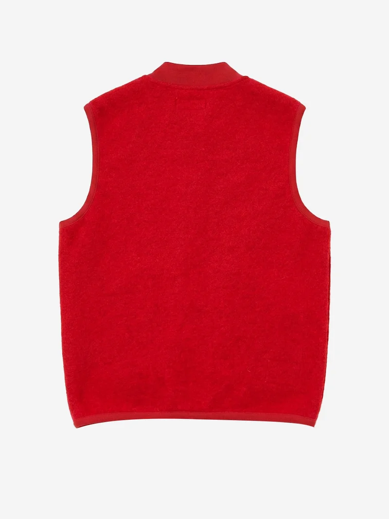 Gilet rosso in fleece di lana con zip