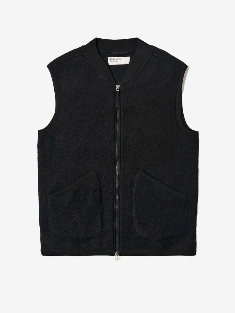 Gilet nero in fleece di lana con zip