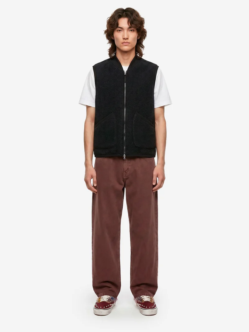 Gilet nero in fleece di lana con zip