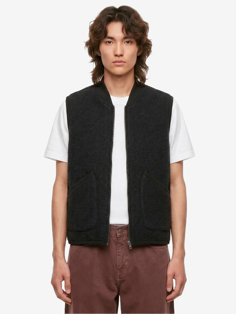 Gilet nero in fleece di lana con zip