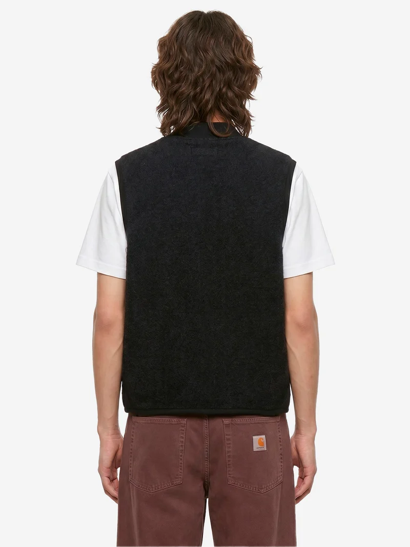 Gilet nero in fleece di lana con zip