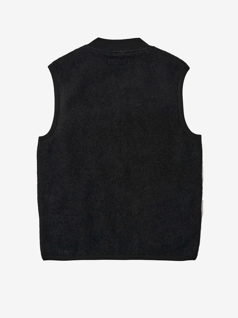 Gilet nero in fleece di lana con zip