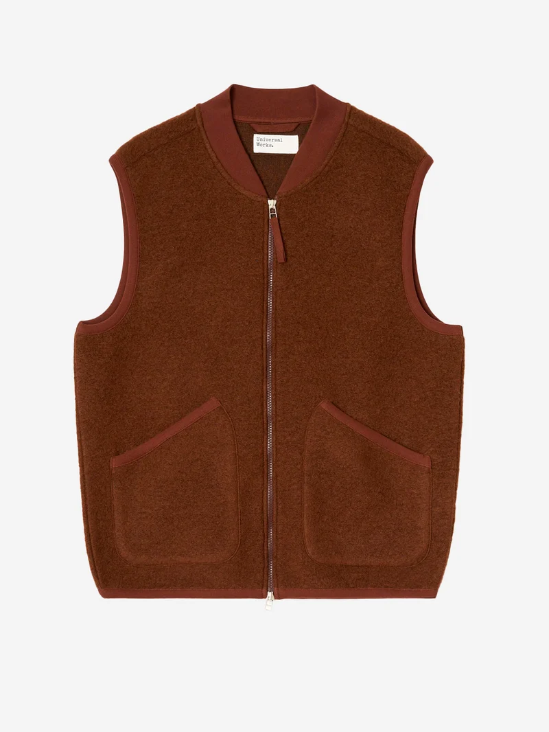 Gilet marrone in fleece di lana con zip