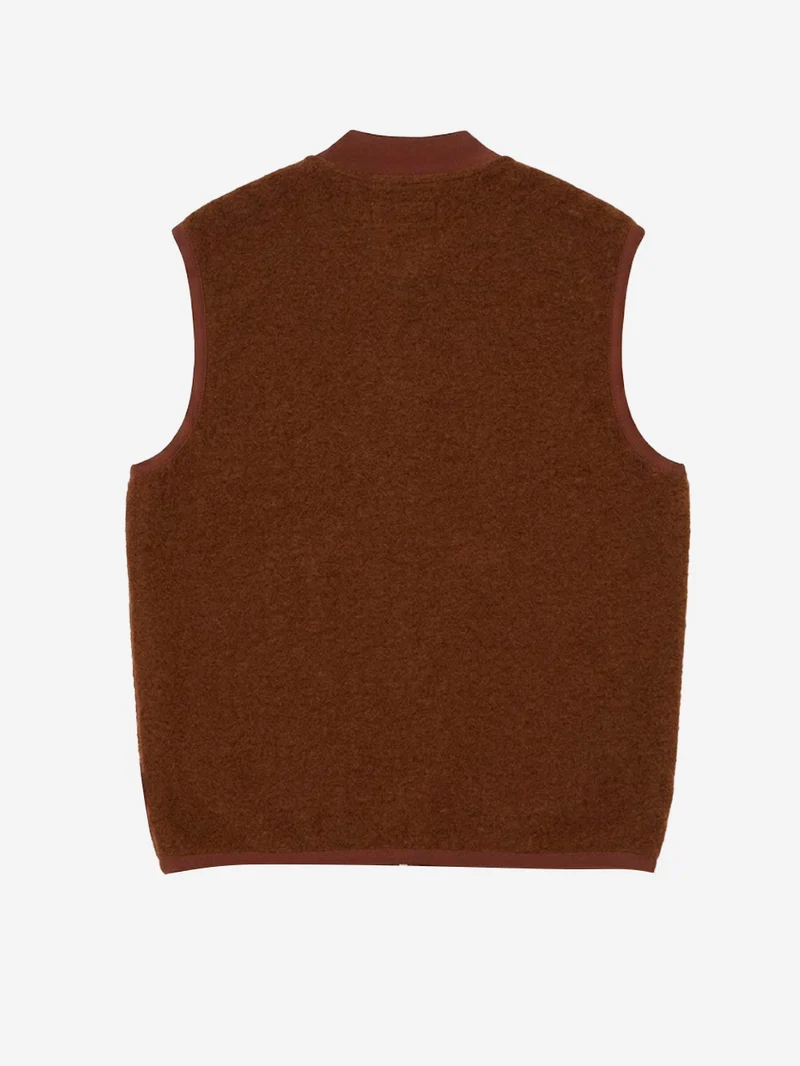 Gilet marrone in fleece di lana con zip